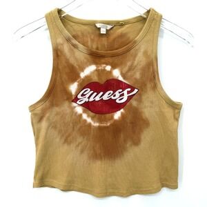 Guess Lips Logo Tank Top Size L Tie Dye Crop Brown Retro Y2K Style Bratz Dolls